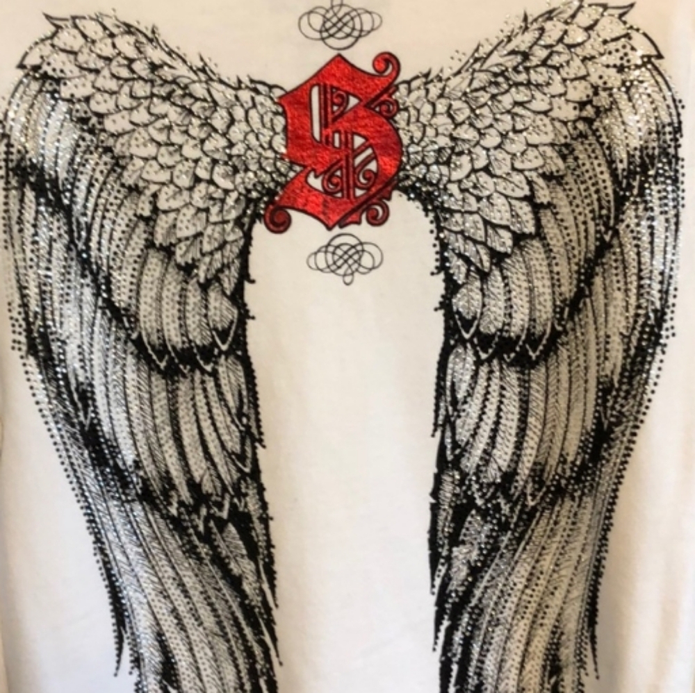 Sinful Rare Rhinestone Wings White Cotton Hoodie - Picture 10 of 10